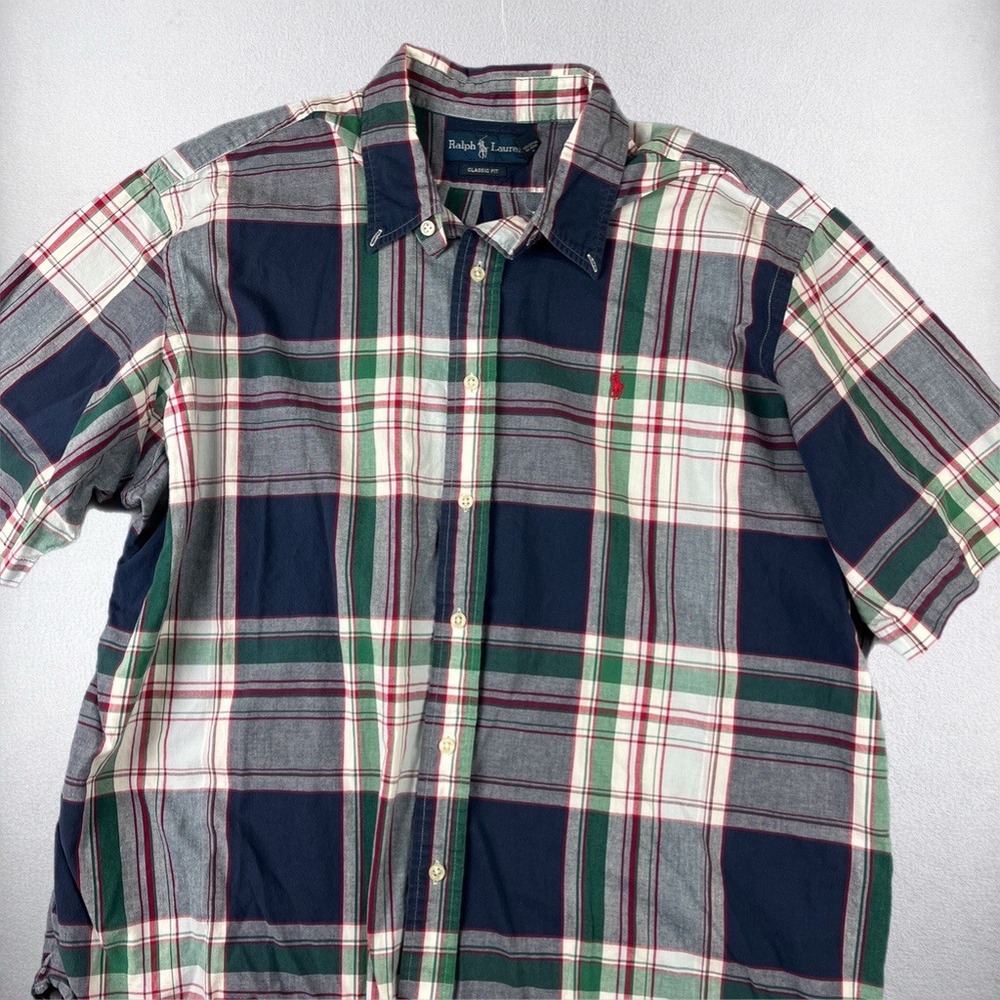 Ralph Lauren Button Down Mens 2XL Multi Color Plaid Classic Fit Short Sleeve